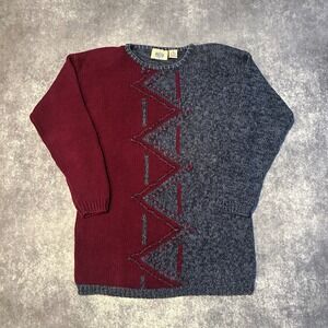 Vintage Colorblock Geometric Stitch Knit Sweater Women's Size‎ S Red Blue Pasta